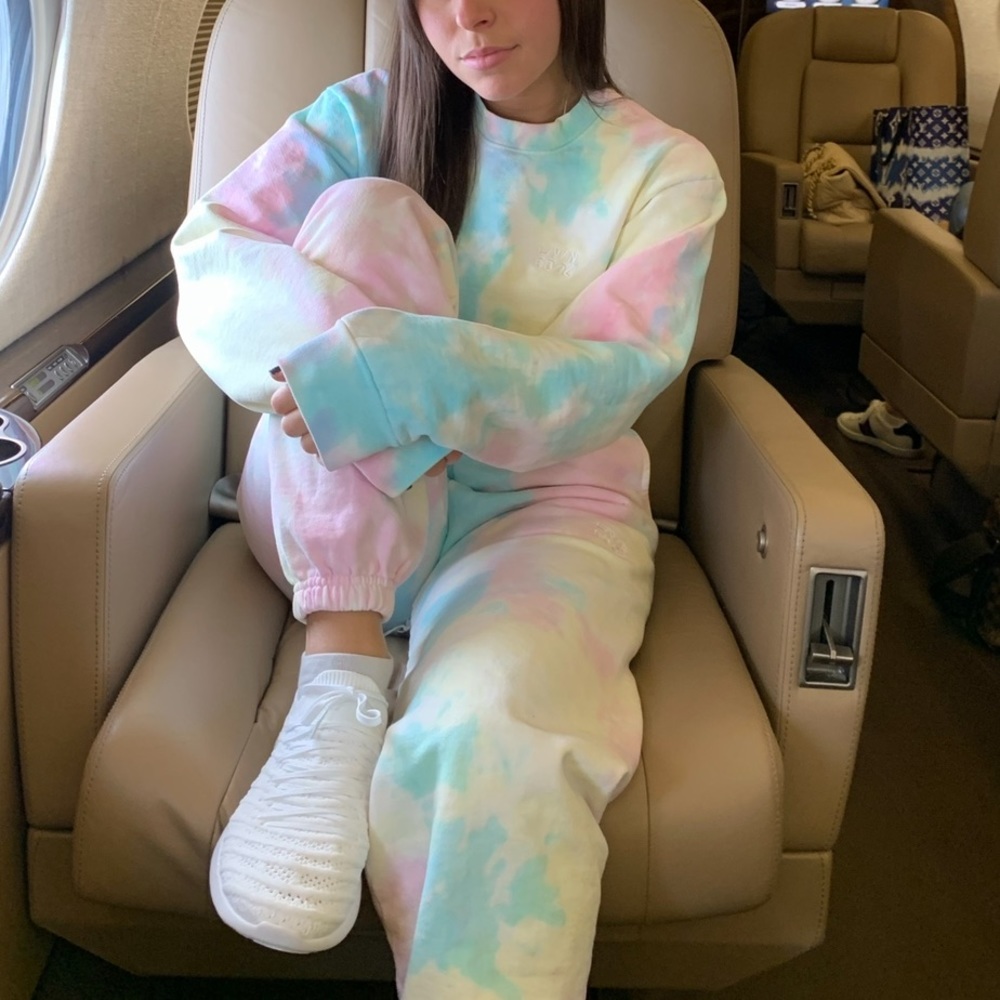 Livin Cool pastel tie dye sweatpants , wavy embroidered